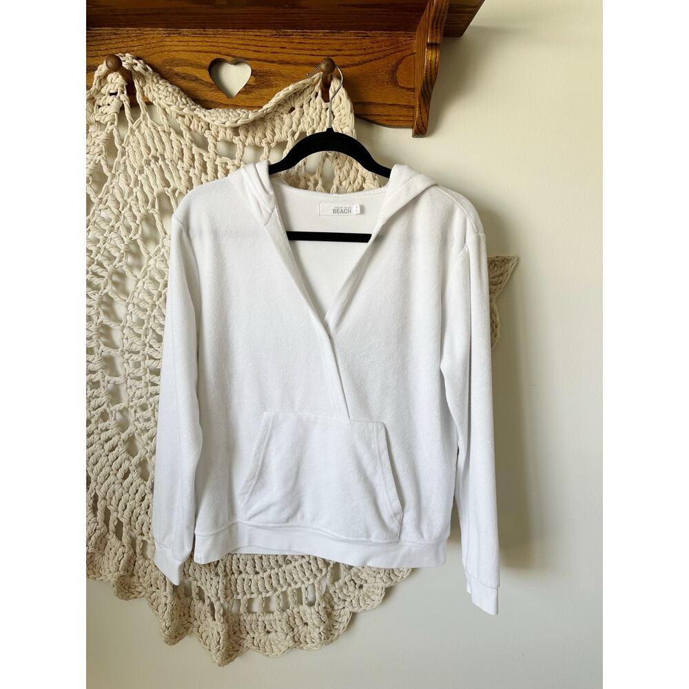 Barefoot Dreams Beach White Terrycloth Faux Wrap Hoodie Size Small